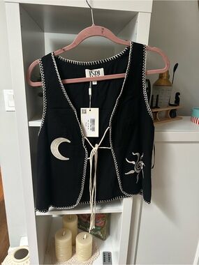 INDI Black Embroidered Moon & Sun Vest